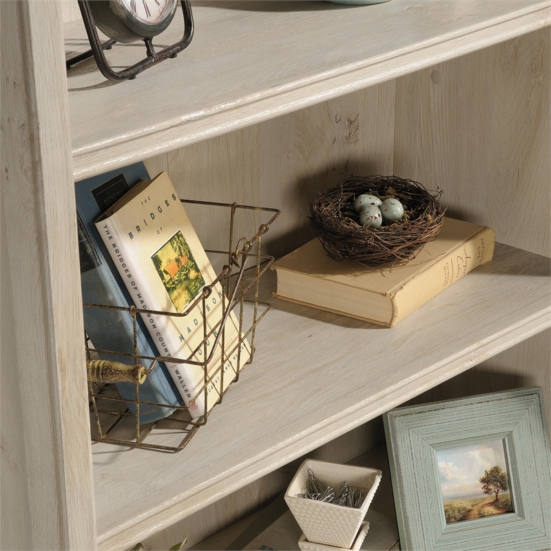 Sauder Costa Engineered Wood Library with Hutch in Chalked Chestnut Finish
