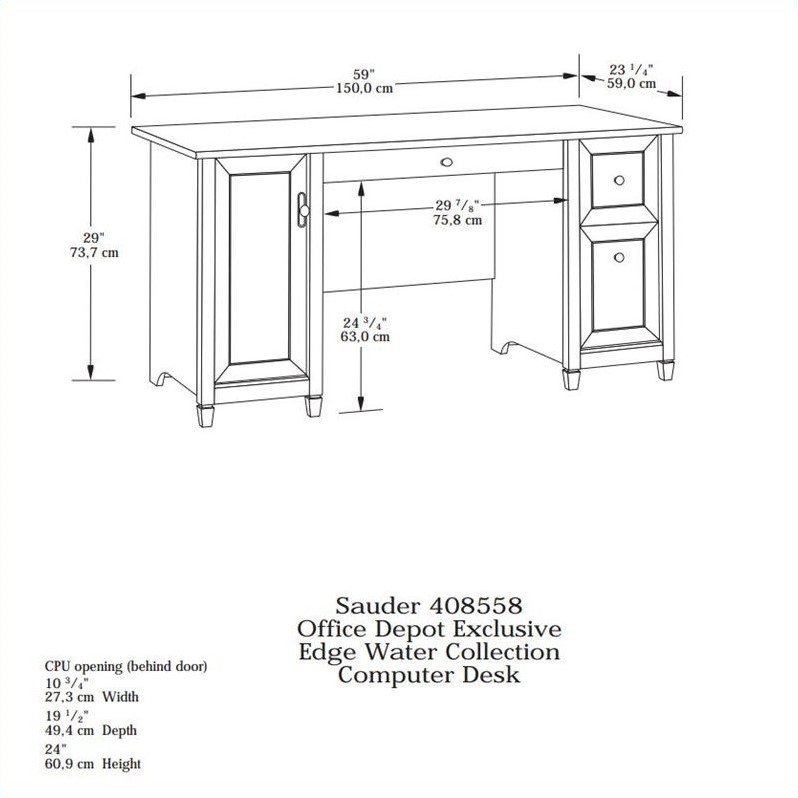 Sauder Edge Water Engineered Wood 2-Drawers Computer Desk in Estate Black
