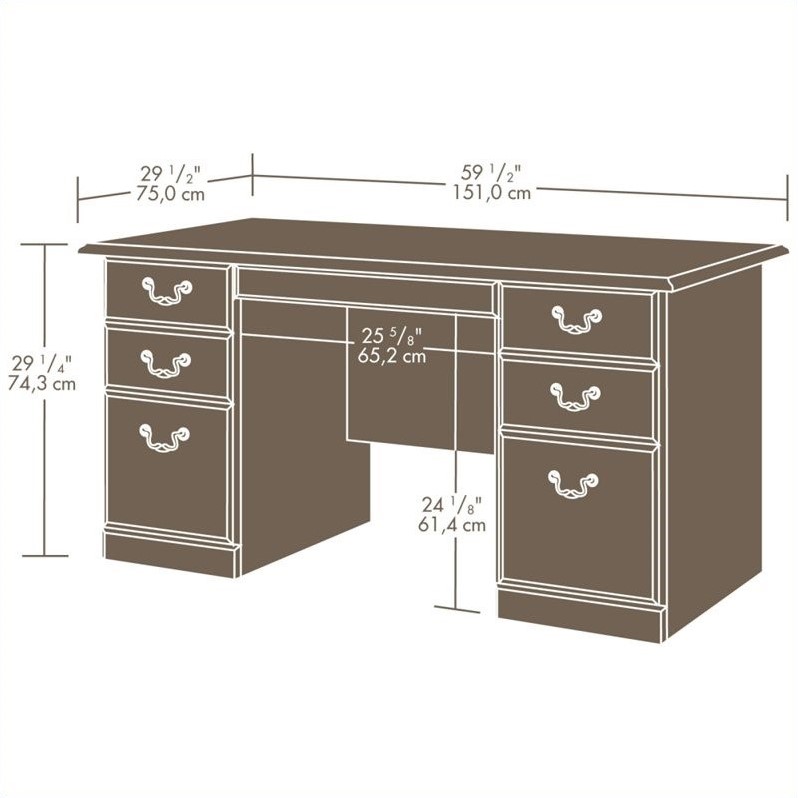 Sauder Heritage Hill Engineered Wood 6-Drawers Computer Desk in Classic Cherry