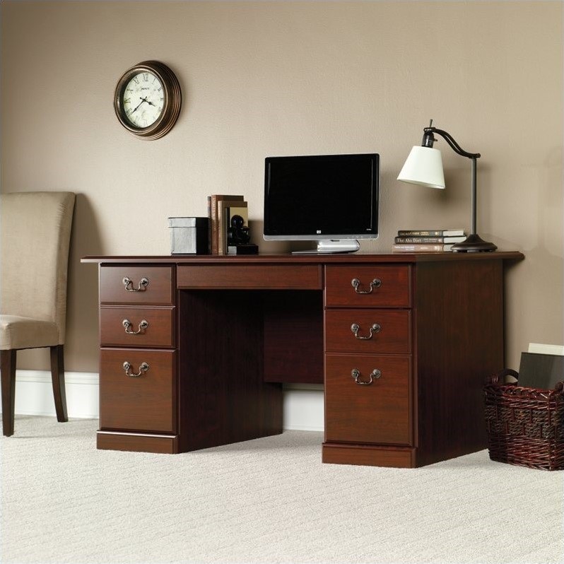 Sauder Heritage Hill Engineered Wood 6-Drawers Computer Desk in Classic Cherry