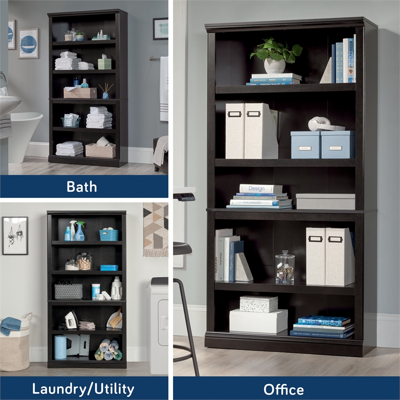 Sauder Select Engineered Wood 5 Shelf Bookcase in Estate Black
