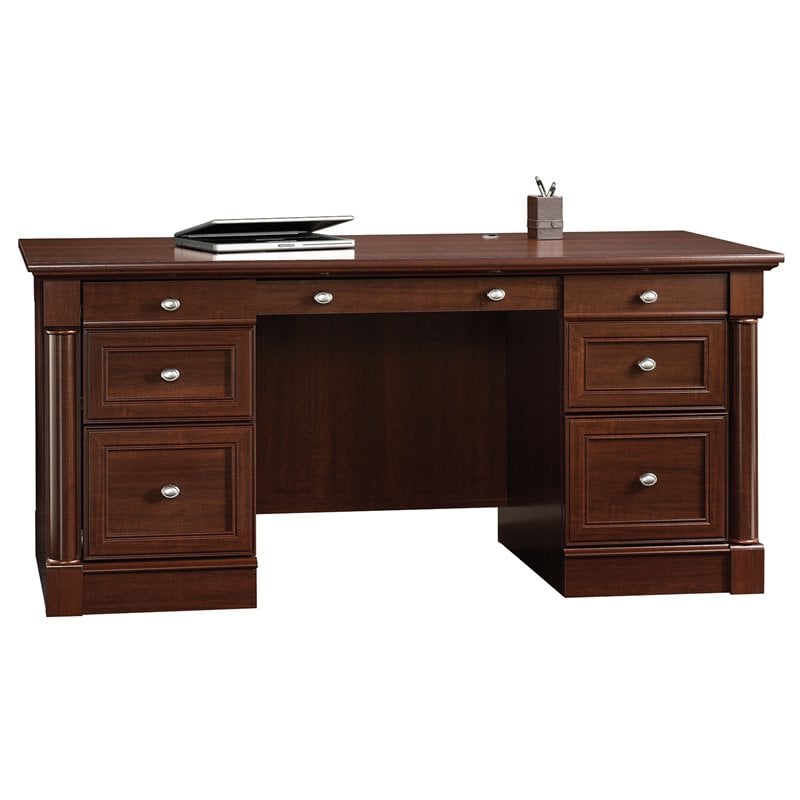 Sauder Palladia Engineered Wood 6-Drawers Executive Desk in Select Cherry