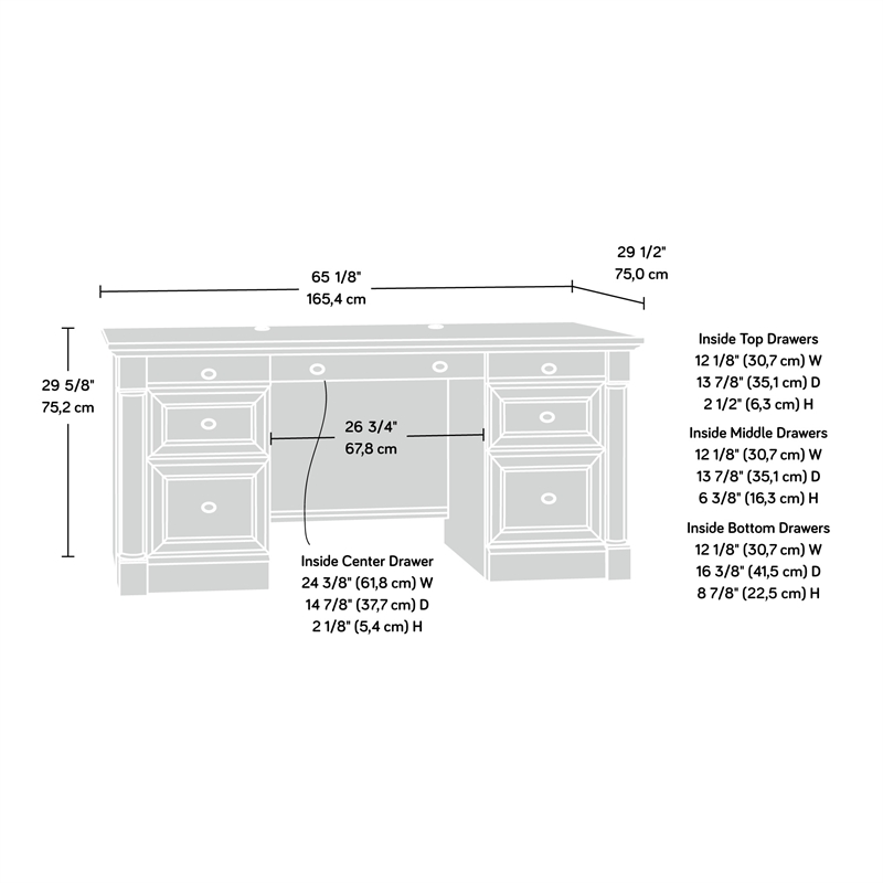 Sauder Palladia Engineered Wood 6-Drawers Executive Desk in Select Cherry