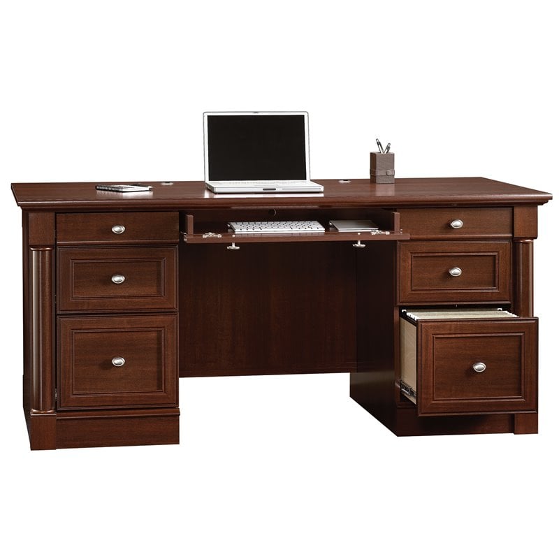 Sauder Palladia Engineered Wood 6-Drawers Executive Desk in Select Cherry