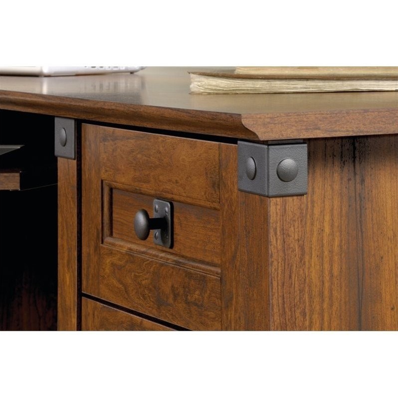 Sauder Carson Forge Engineered Wood L-Desk in Washington Cherry
