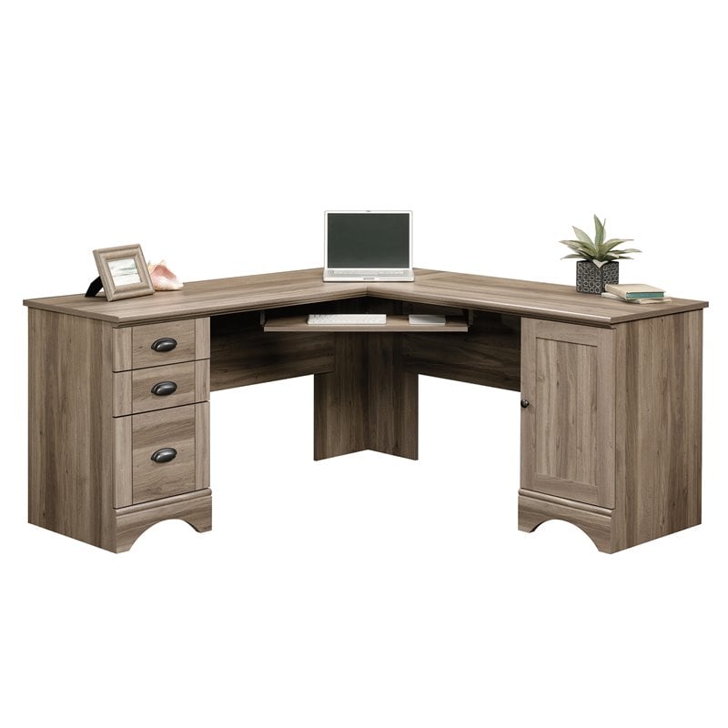 Sauder Harbor View Engineered Wood L-Shaped Computer Desk in Salt Oak