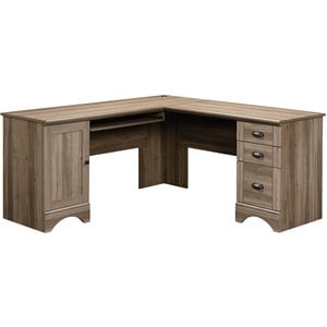 Sauder Harbor View Engineered Wood L-Shaped Computer Desk in Salt Oak