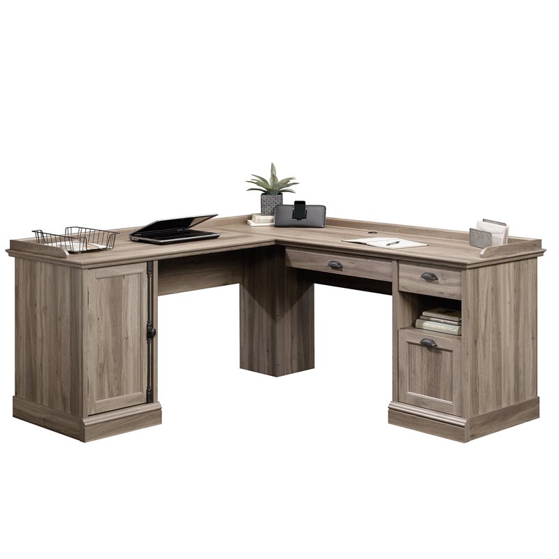 Sauder Barrister Lane Engineered Wood L-Desk in Salt Oak Finish