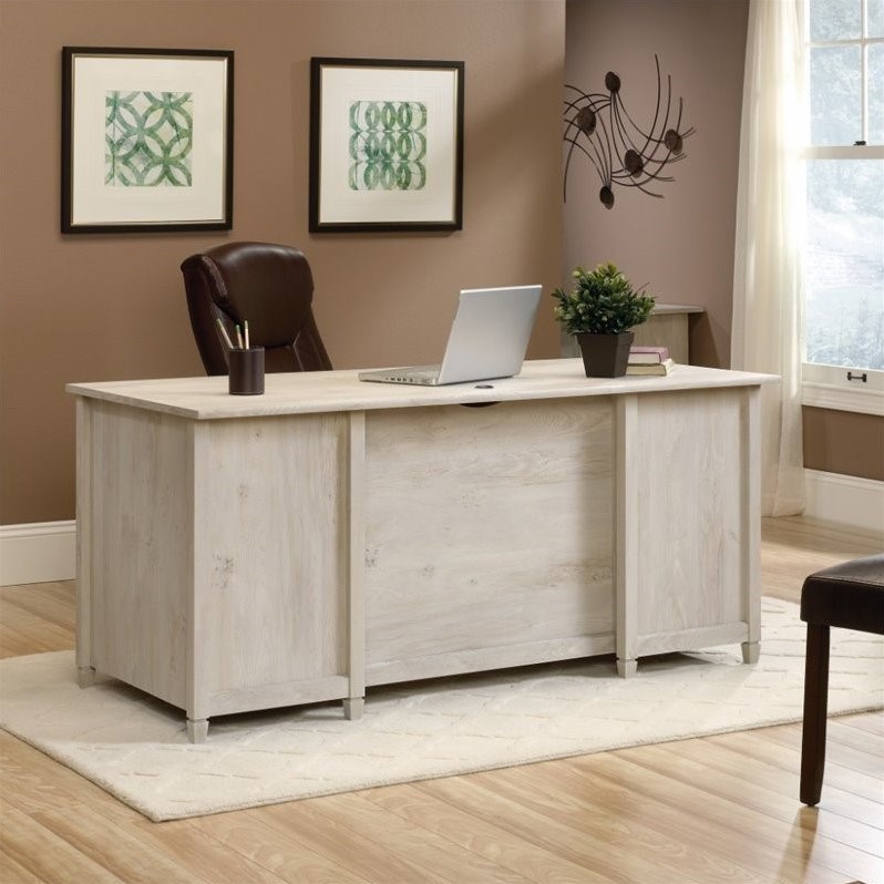 Sauder Edge Water Engineered Wood Executive Desk in Chalked Chestnut