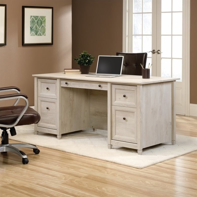 Sauder Edge Water Engineered Wood Executive Desk in Chalked Chestnut