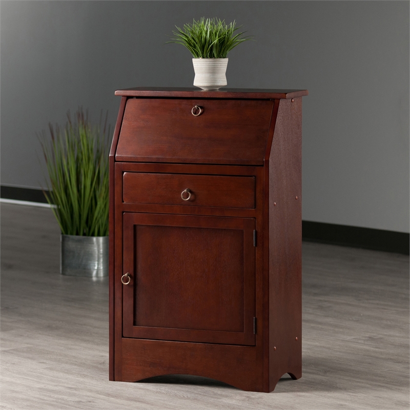 Winsome Regalia Transitional Solid Wood Secretary Desk in Antique Walnut