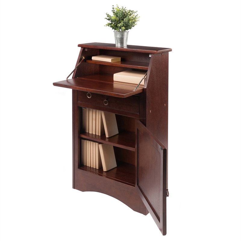 Winsome Regalia Transitional Solid Wood Secretary Desk in Antique Walnut