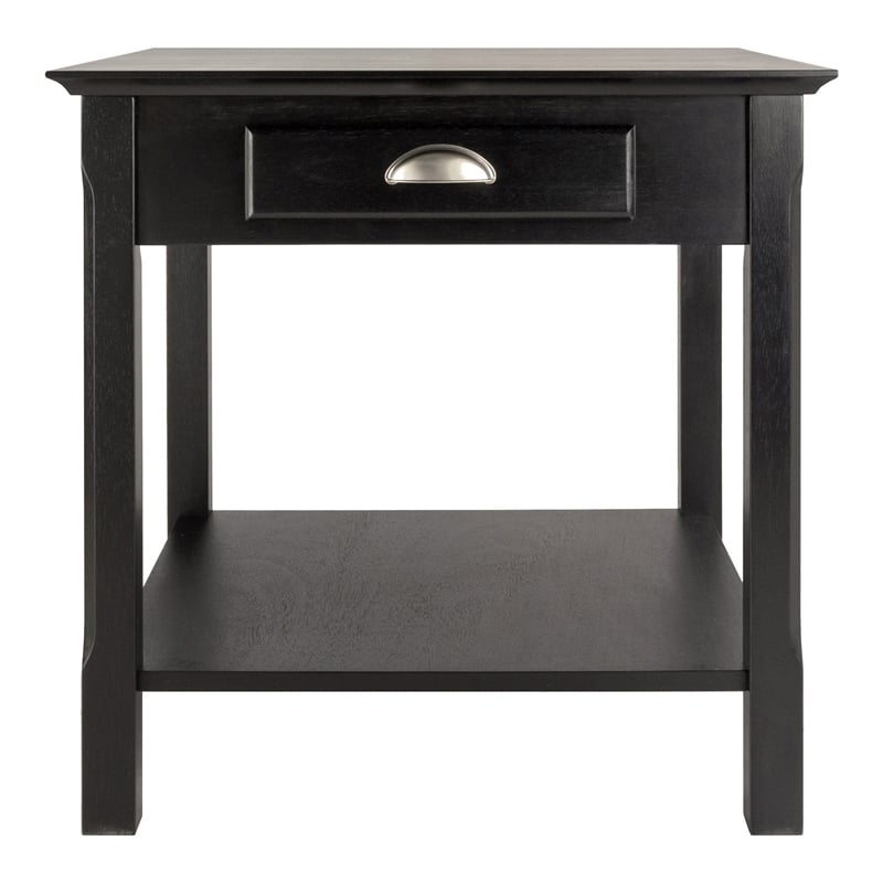 Winsome Timber Transitional Solid Wood End Table with 1-Drawer in Black