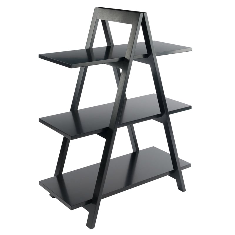 Winsome Aaron 3-Tier A-Frame Contemporary Solid Wood Book Shelf in Black