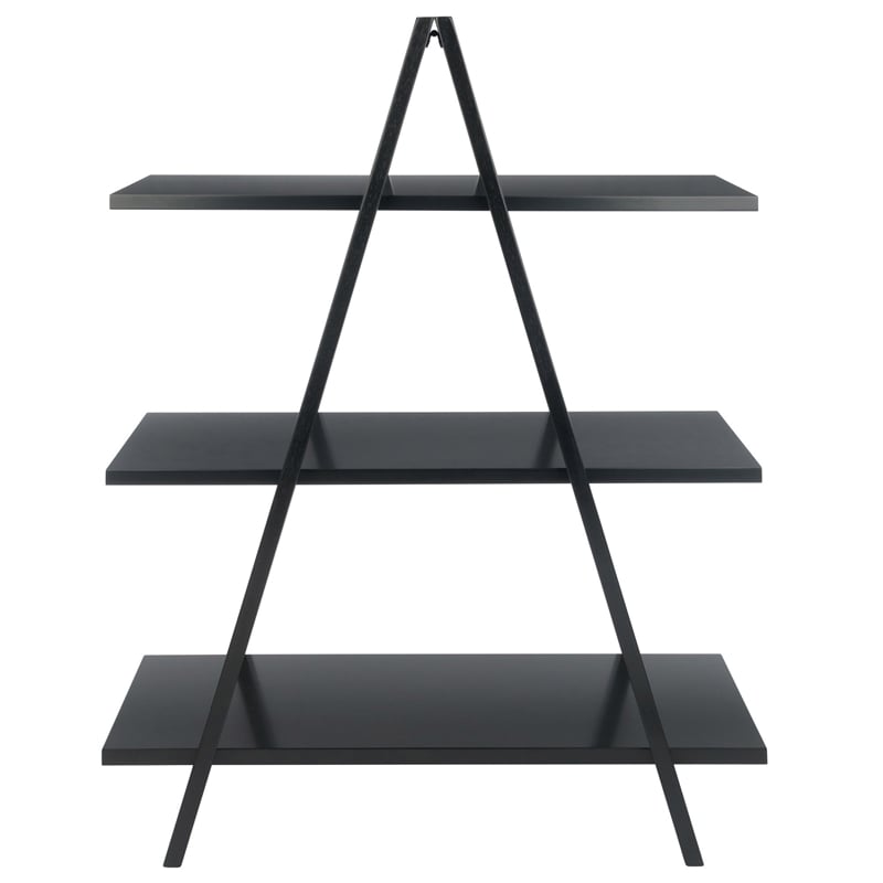 Winsome Aaron 3-Tier A-Frame Contemporary Solid Wood Book Shelf in Black