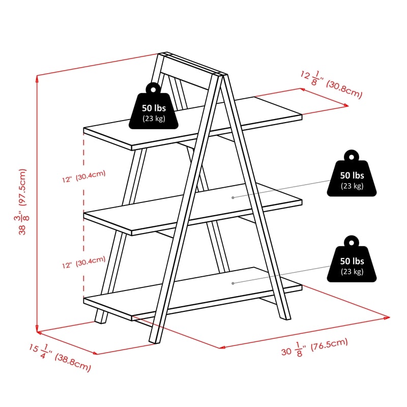 Winsome Aaron 3-Tier A-Frame Contemporary Solid Wood Book Shelf in Black