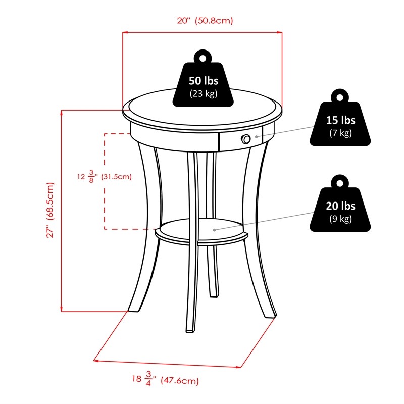 Winsome Sasha Round Solid Wood End Table with Drawer Curved Legs in Black