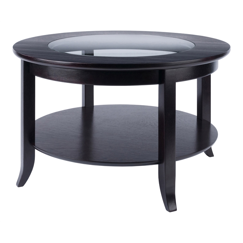 Winsome Genoa Round Solid Wood Coffee Table with Glass Top in Dark Espresso