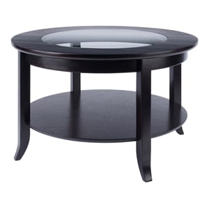 Winsome Genoa Round Solid Wood Coffee Table with Glass Top in Dark Espresso