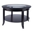Winsome Genoa Round Solid Wood Coffee Table with Glass Top in Dark Espresso