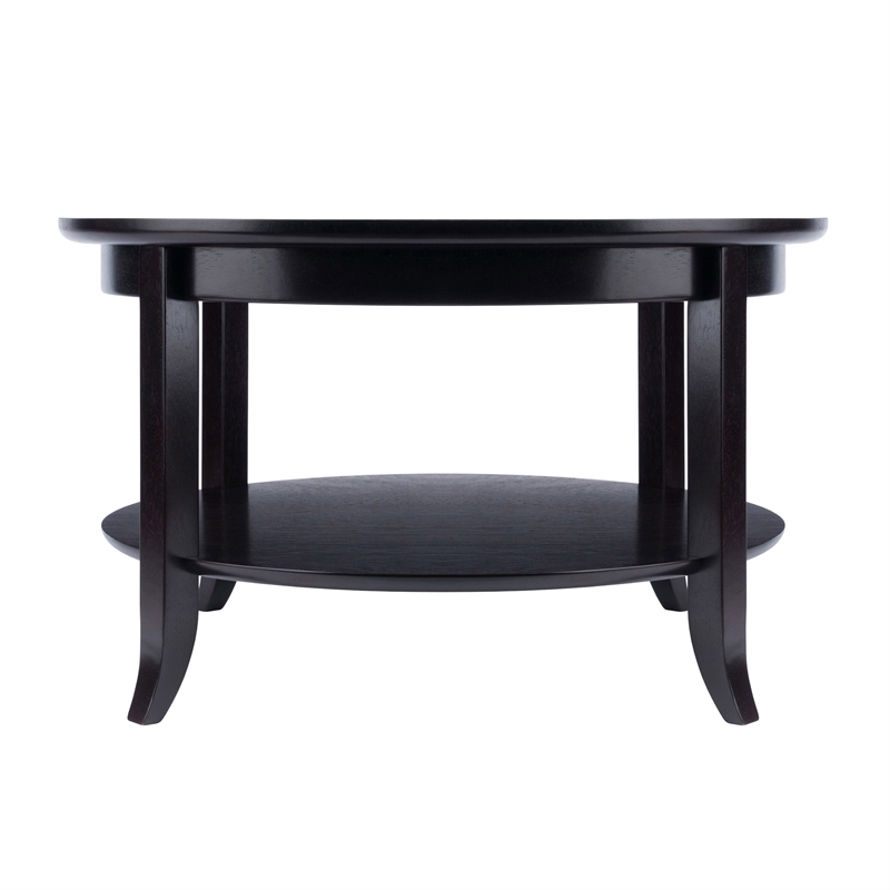 Winsome Genoa Round Solid Wood Coffee Table with Glass Top in Dark Espresso
