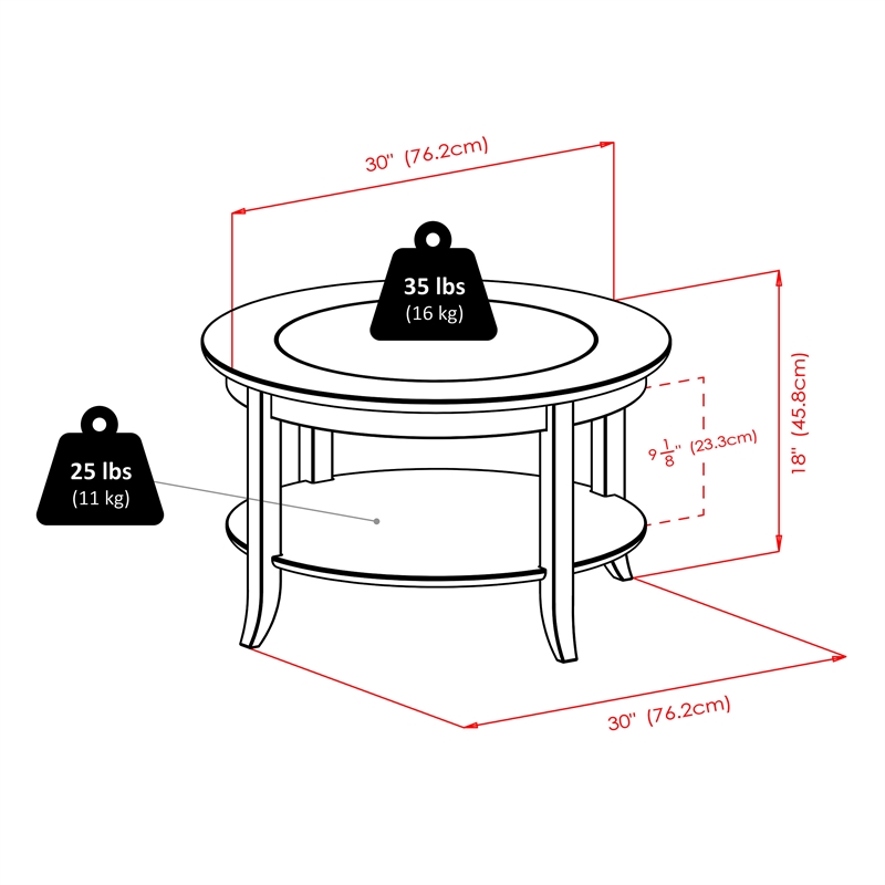 Winsome Genoa Round Solid Wood Coffee Table with Glass Top in Dark Espresso