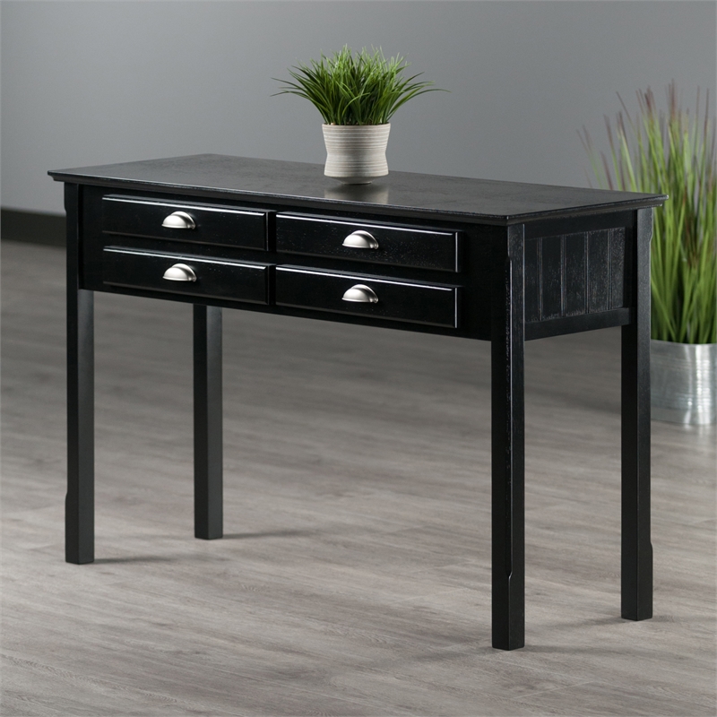 Winsome Timber Transitional Solid Wood Console Table in Black