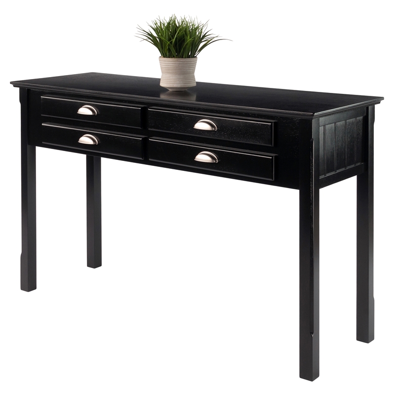 Winsome Timber Transitional Solid Wood Console Table in Black