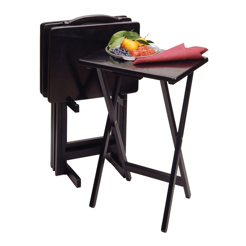 Winsome Alex 5-Piece Transitional Solid Wood TV Table with Stand in Black