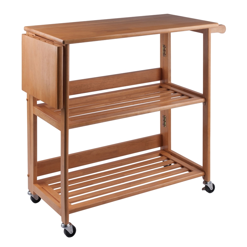 Winsome Radley Foldable Butcher Block Solid Wood Kitchen Cart in Light Oak