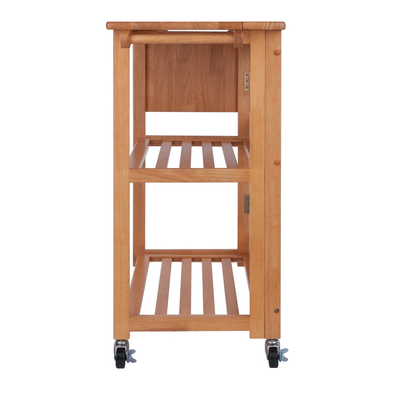 Winsome Radley Foldable Butcher Block Solid Wood Kitchen Cart in Light Oak