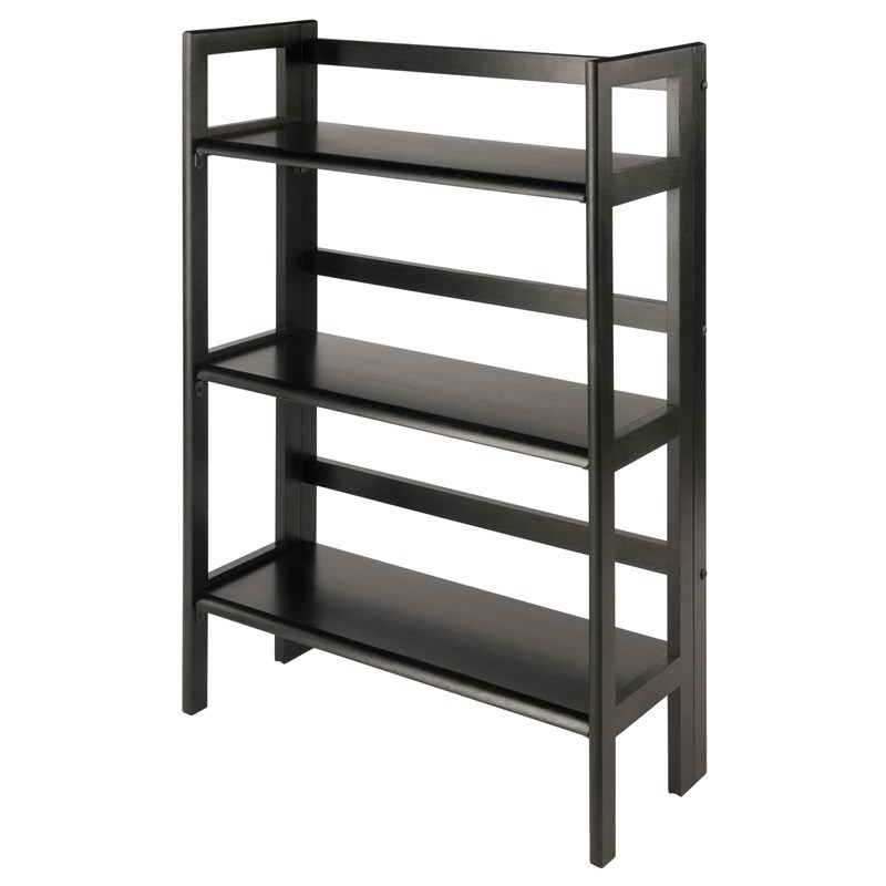 Winsome Terry 3-Tier Solid Wood Stackable and Folding Book Shelf in Black