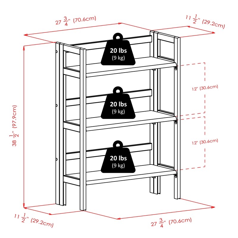 Winsome Terry 3-Tier Solid Wood Stackable and Folding Book Shelf in Black