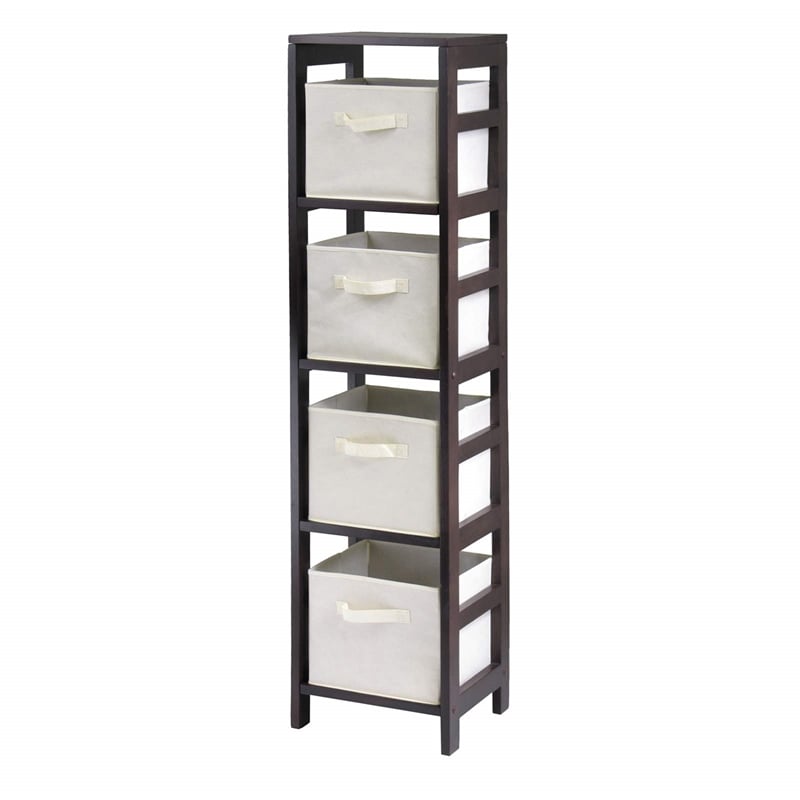 Winsome Capri 4-Section Tall Solid Wood Storage Shelf with 4 Baskets in Espresso