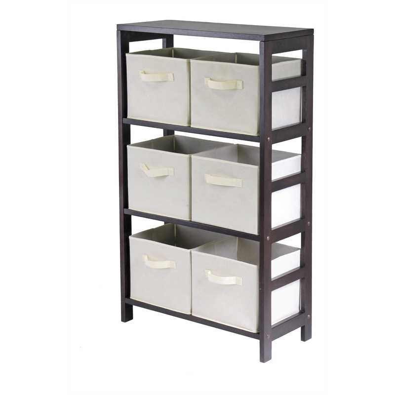 Winsome Capri 3-Section Wide Solid Wood Storage Shelf with 6 Baskets in Espresso