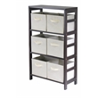 Winsome Capri 3-Section Wide Solid Wood Storage Shelf with 6 Baskets in Espresso