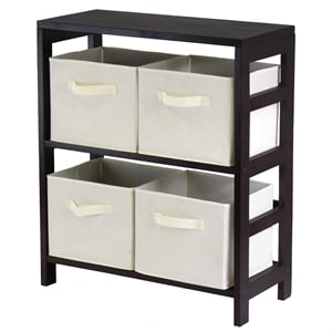 Winsome Capri 2-Section Shelf Solid Wood Baskets Bookcase in Espresso/White