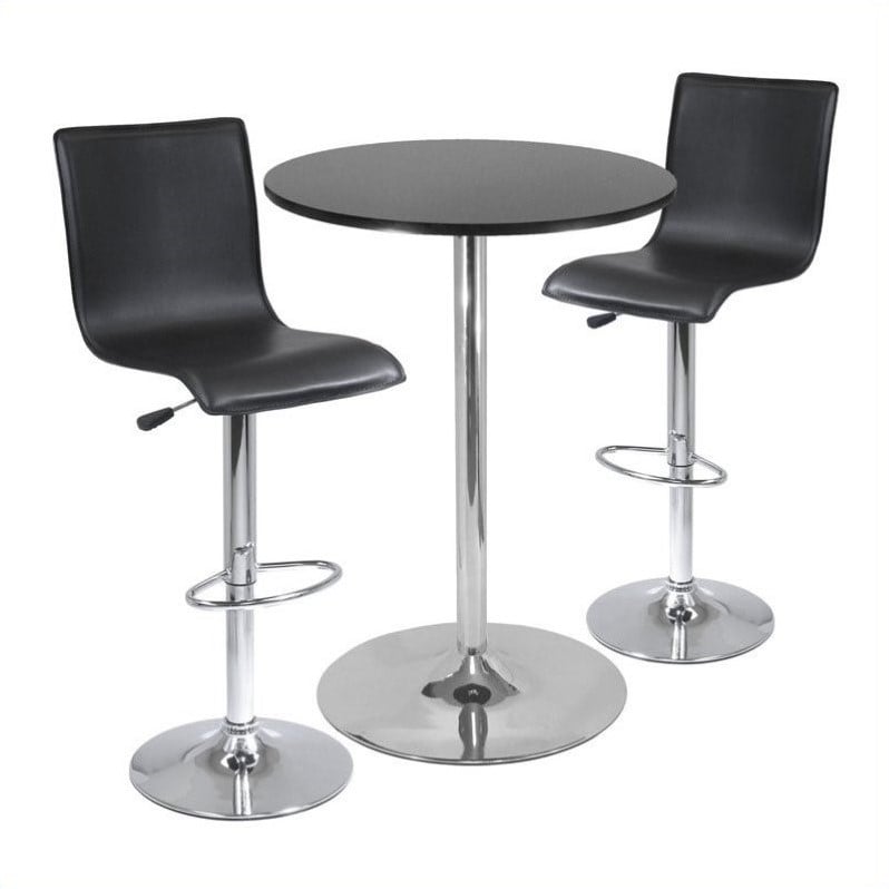 Winsome Spectrum High Back 3 Piece Pub/Bar Table Set in Black & Chrome 