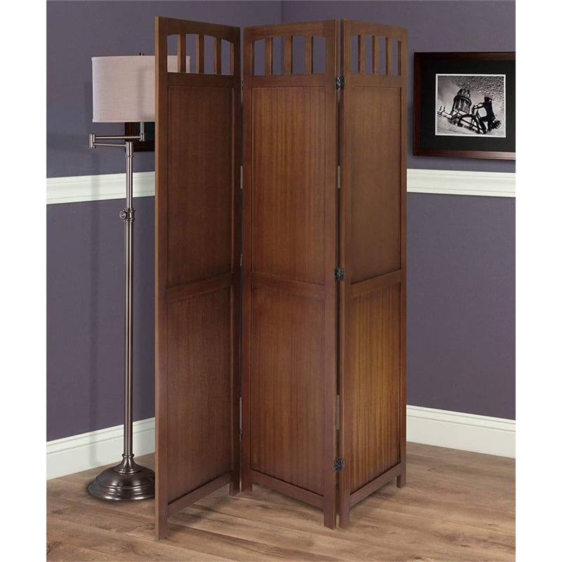 Winsome William Transitional Solid Wood Folding Screen in Antique Walnut