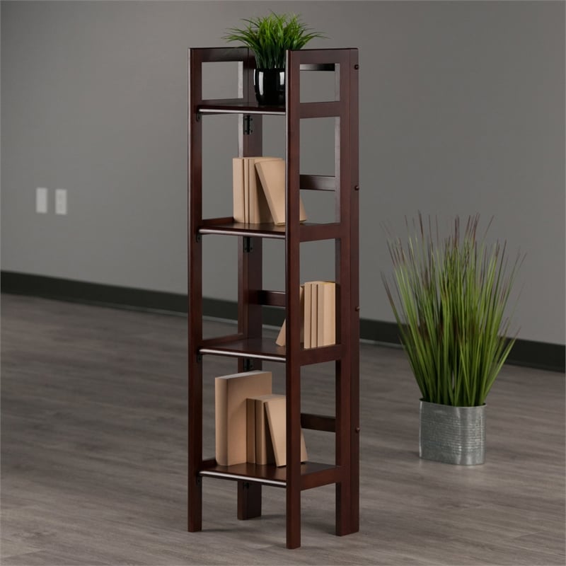 Winsome Terry 4-Tier Solid Wood Folding Book Shelf in Antique Walnut
