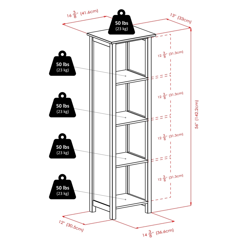 Winsome Verona 5-Tier Tall Storage Shelf Solid Wood Baskets Bookcase in Walnut