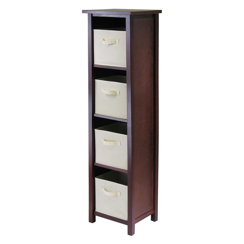 Winsome Verona 5-Tier Tall Storage Shelf Solid Wood Baskets Bookcase in Walnut