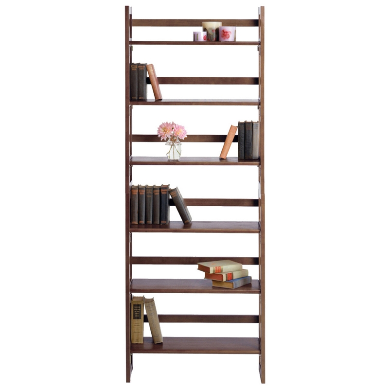 Winsome Terry 3-Tier Solid Wood Folding Book Shelf in Antique Walnut