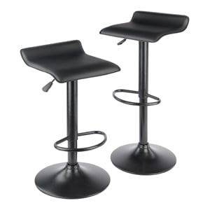Winsome Obsidian 22.68&quotH Adjustable Metal Bar Stool in Black (Set of 2)