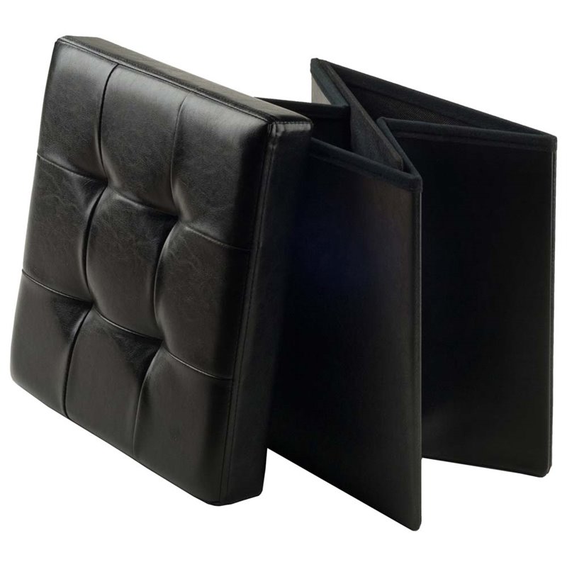 Winsome Ashford Transitional Faux Leather Storage Cube Ottoman in Black