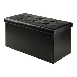 Winsome Ashford Storage Transitional Faux Leather Ottoman Bench in Black