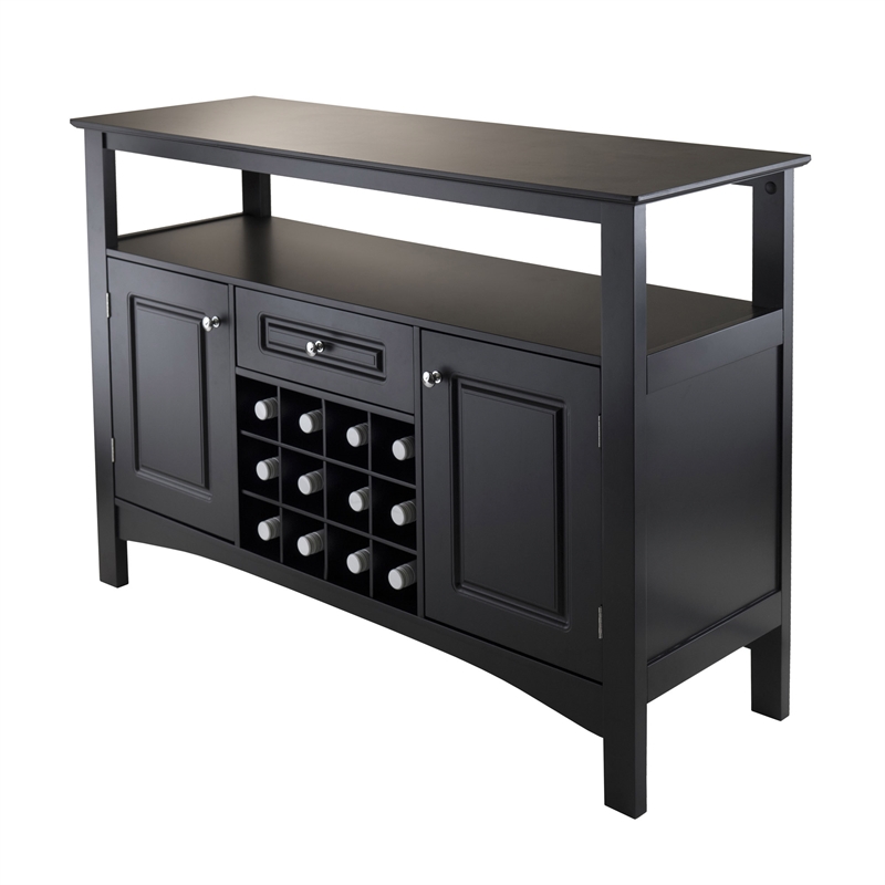 Winsome Jasper Transitional Wood Buffet Table with Wine Storage in Black