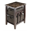 Winsome Zoey Faux Marble Top Solid Wood Side Table with 2 Baskets in Walnut