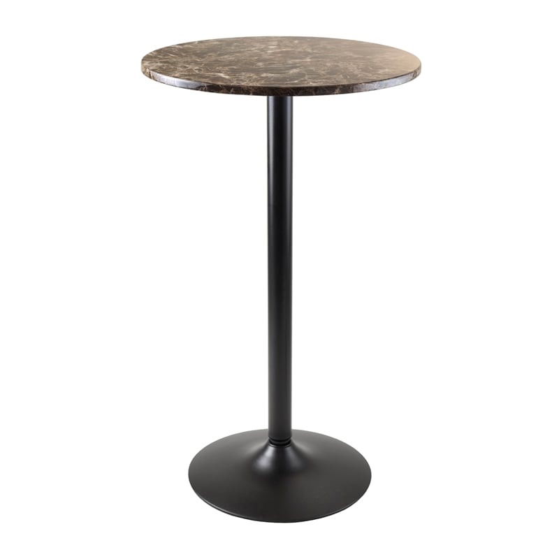 Winsome Cora 3-Piece Round Top Transitional Faux Marble/Metal Pub Set in Black
