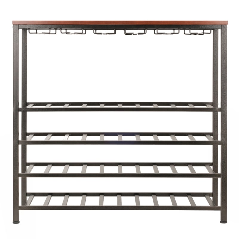 Winsome Michelle Metal & Wood Wine Rack with Glass in Antique Bronze